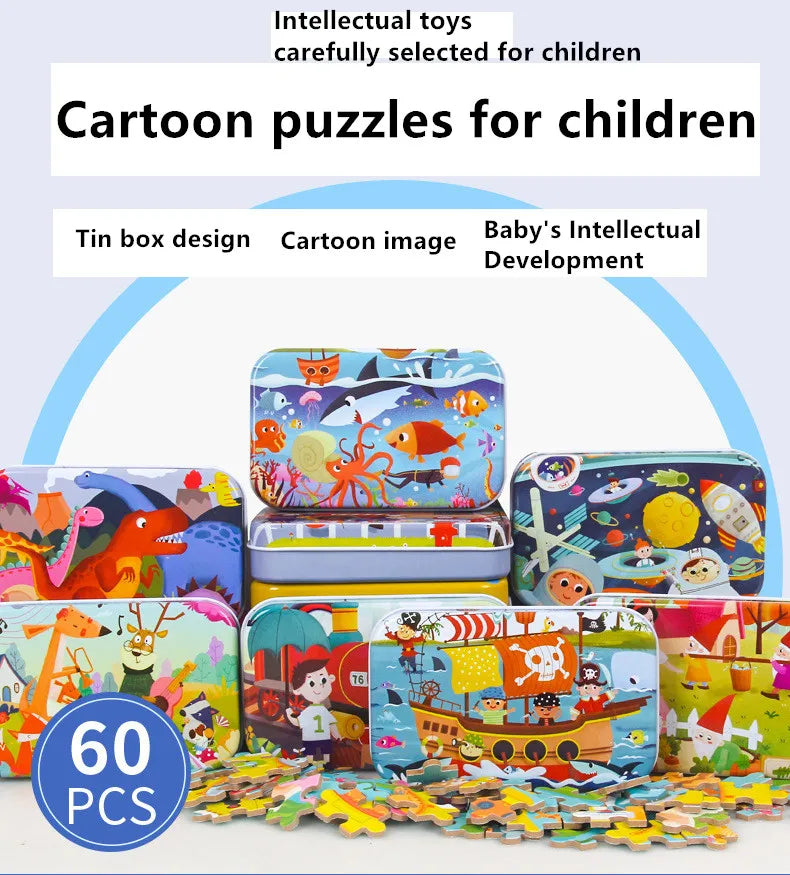 Wooden Jigsaw Puzzle in a Storage Tin — 60 Pieces