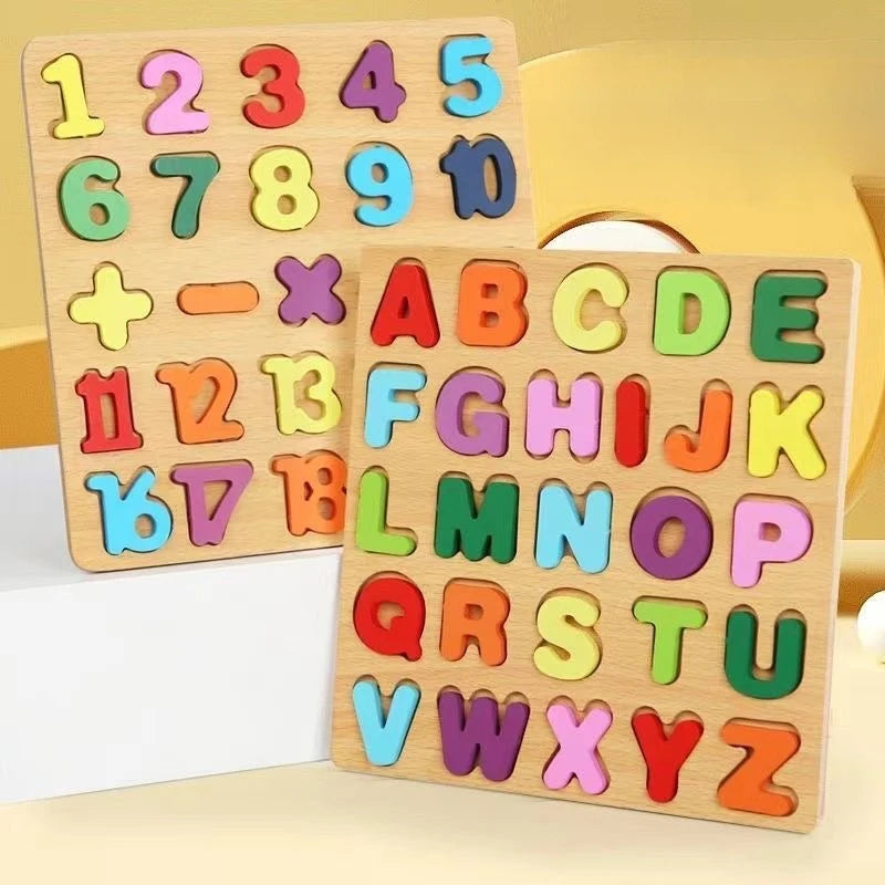 Wooden Letter & Number Puzzle Board