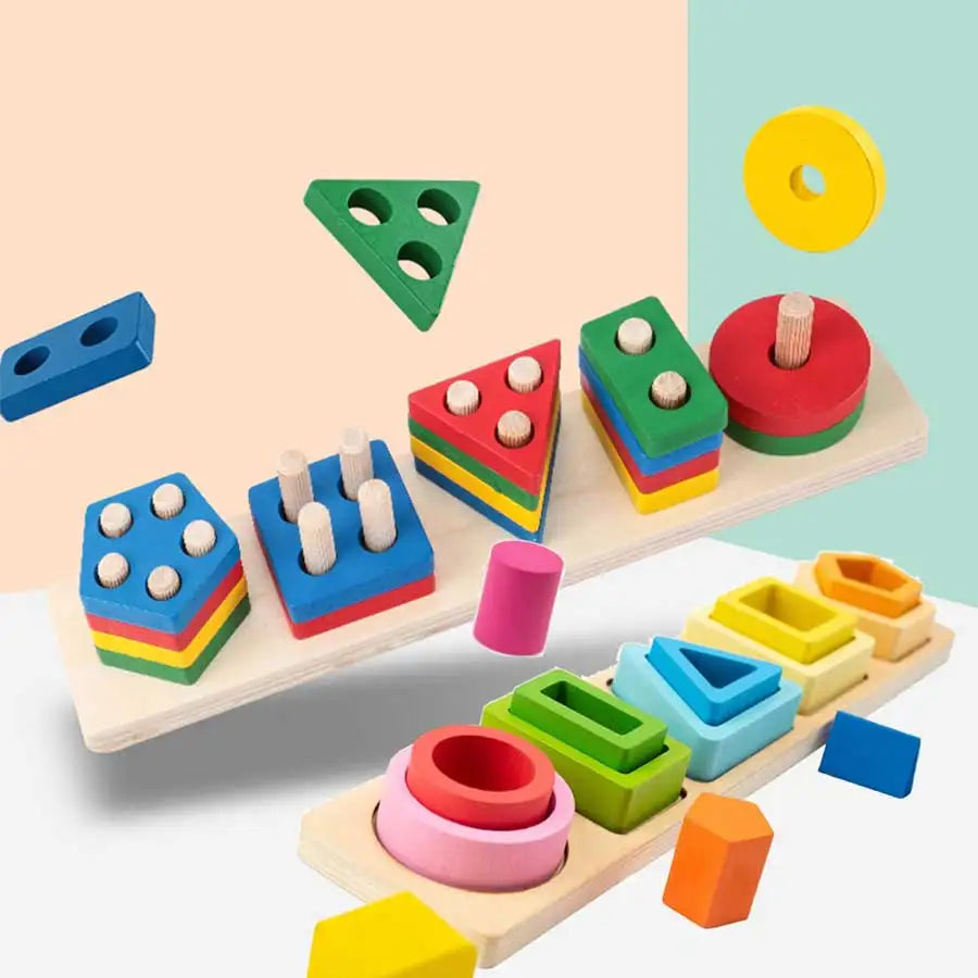 Wooden Shape Sorting & Stacking Board