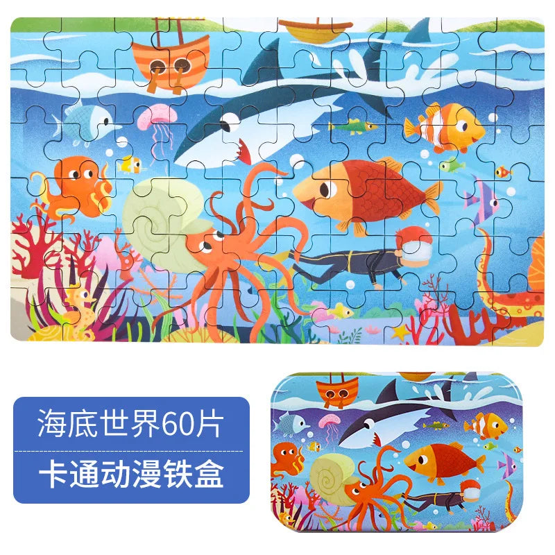 Wooden Jigsaw Puzzle in a Storage Tin — 60 Pieces