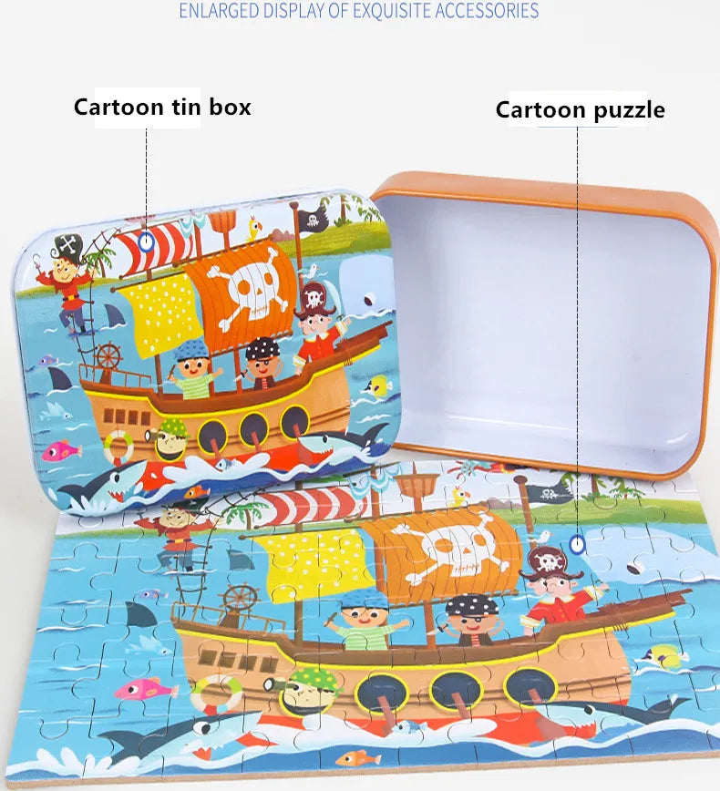 Wooden Jigsaw Puzzle in a Storage Tin — 60 Pieces