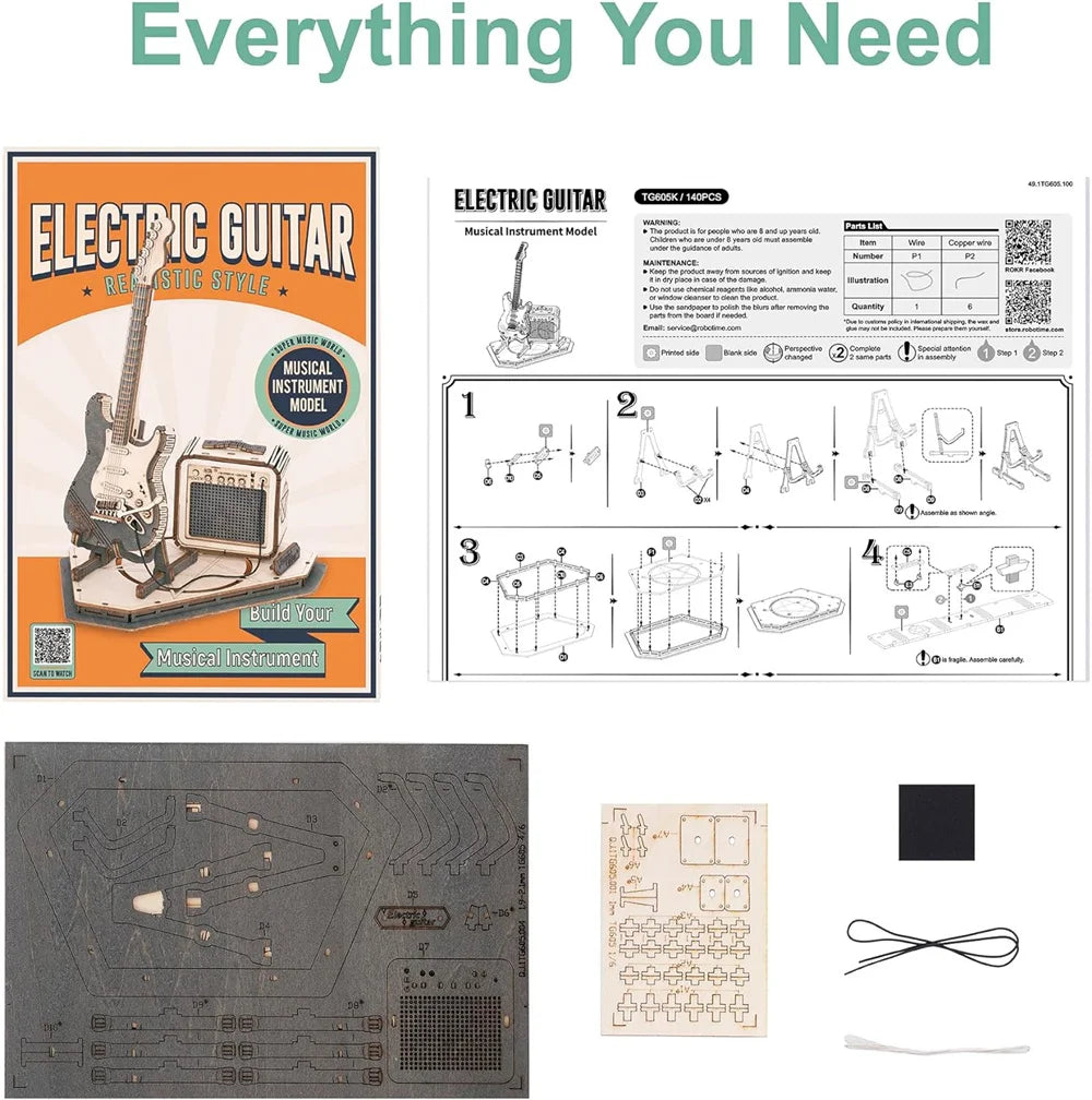 ROKR Wooden Guitar Model Kit — Ages 14+ — product detail 3