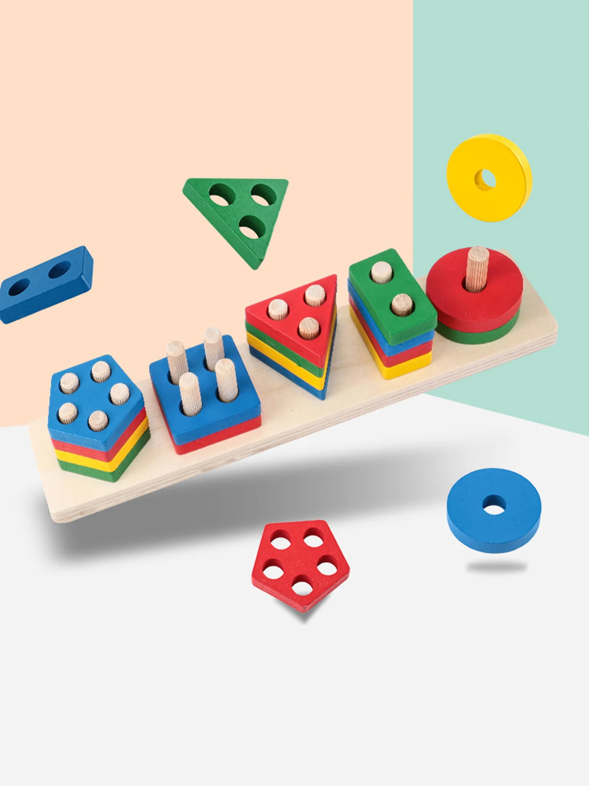 Wooden Shape Sorting & Stacking Board